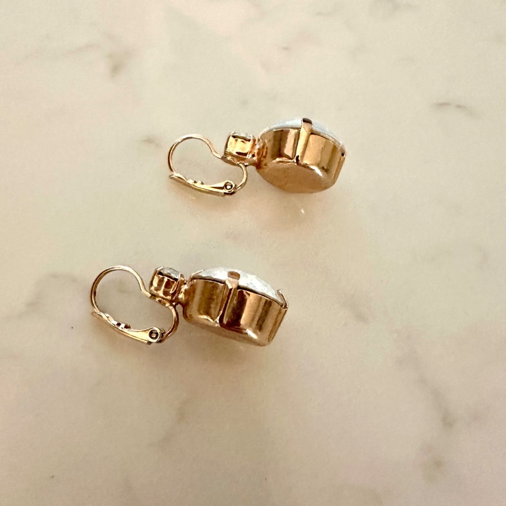 Rose Gold White Crystal Opal Drop Earrings - Picture 4 of 4